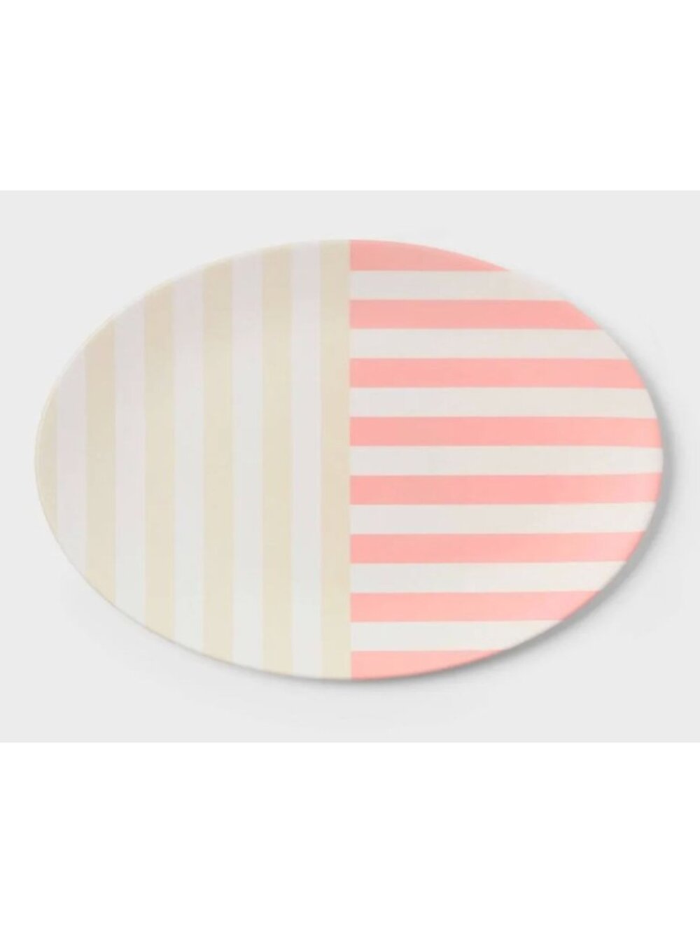 Striped Oval Serving Plates Set Of 2 Beige & Pink Dishwasher Safe 18"